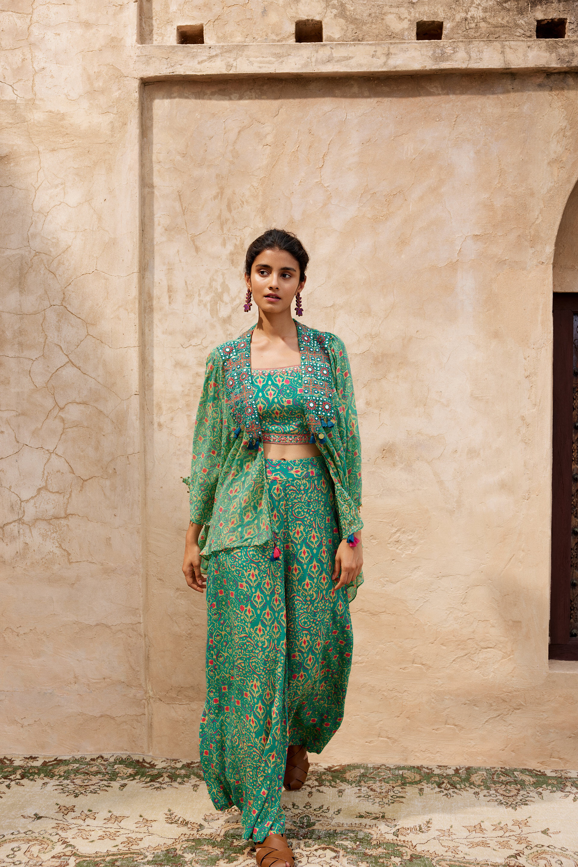 Teal Festive Crop Top Co-ord, Teal, image 3